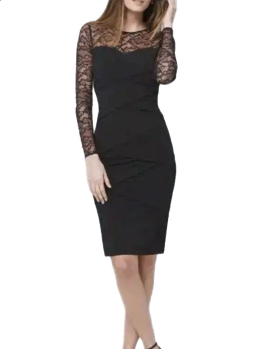 NWOT 6 White House Black Market Black Lace Long-Sleeve Sheath Cocktail Dress